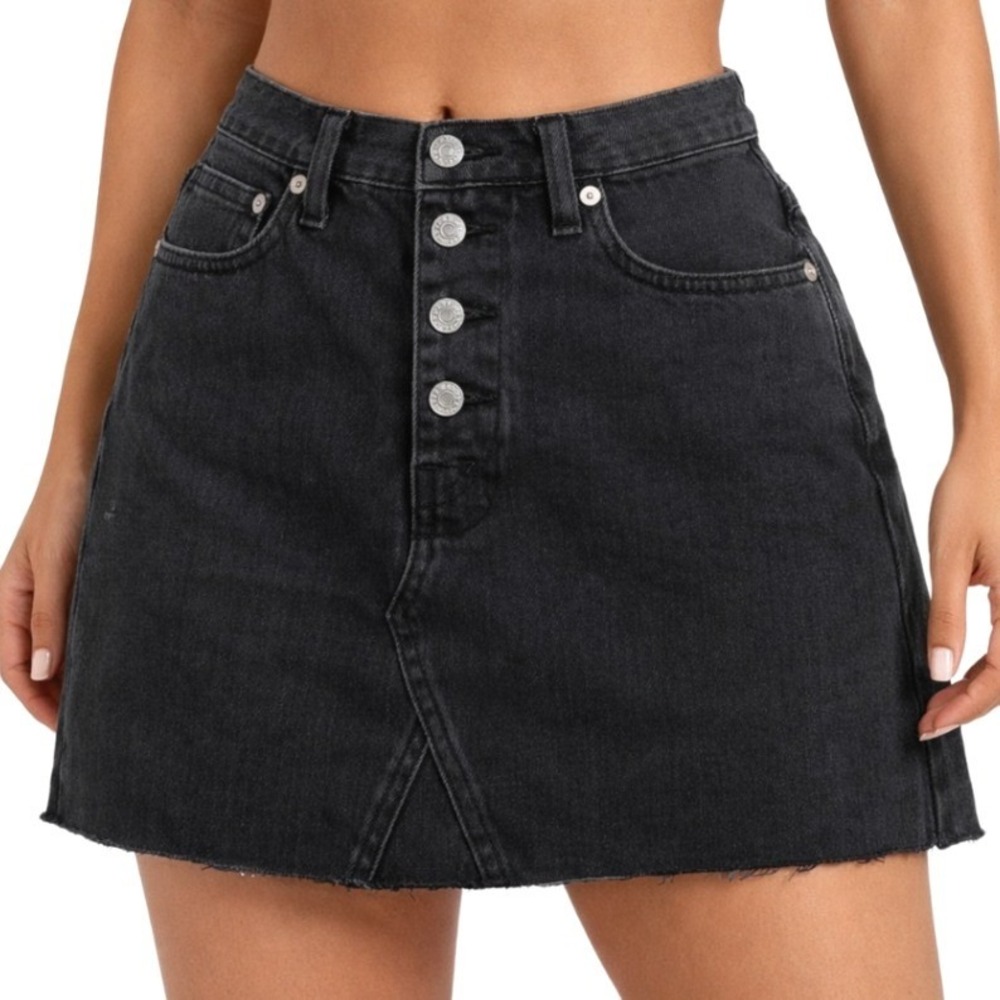 Madewell NWT Rigid Denim A-Line Mini Skirt Button Fly Lunar Wash Black Size 23